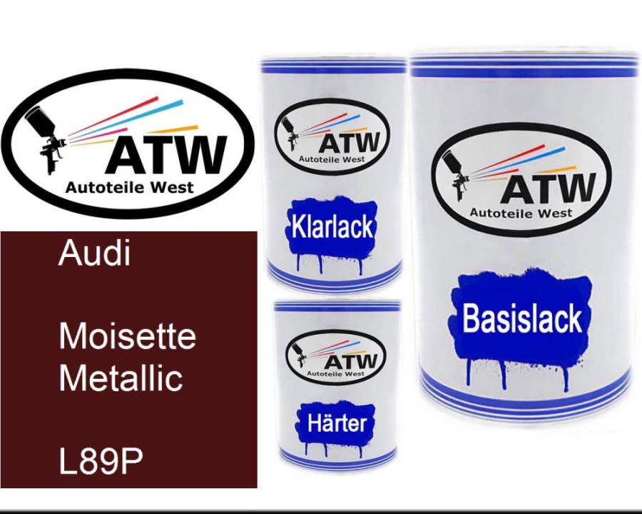 Audi, Moisette Metallic, L89P: 500ml Lackdose + 500ml Klarlack + 250ml Härter - Set, von ATW Autoteile West.